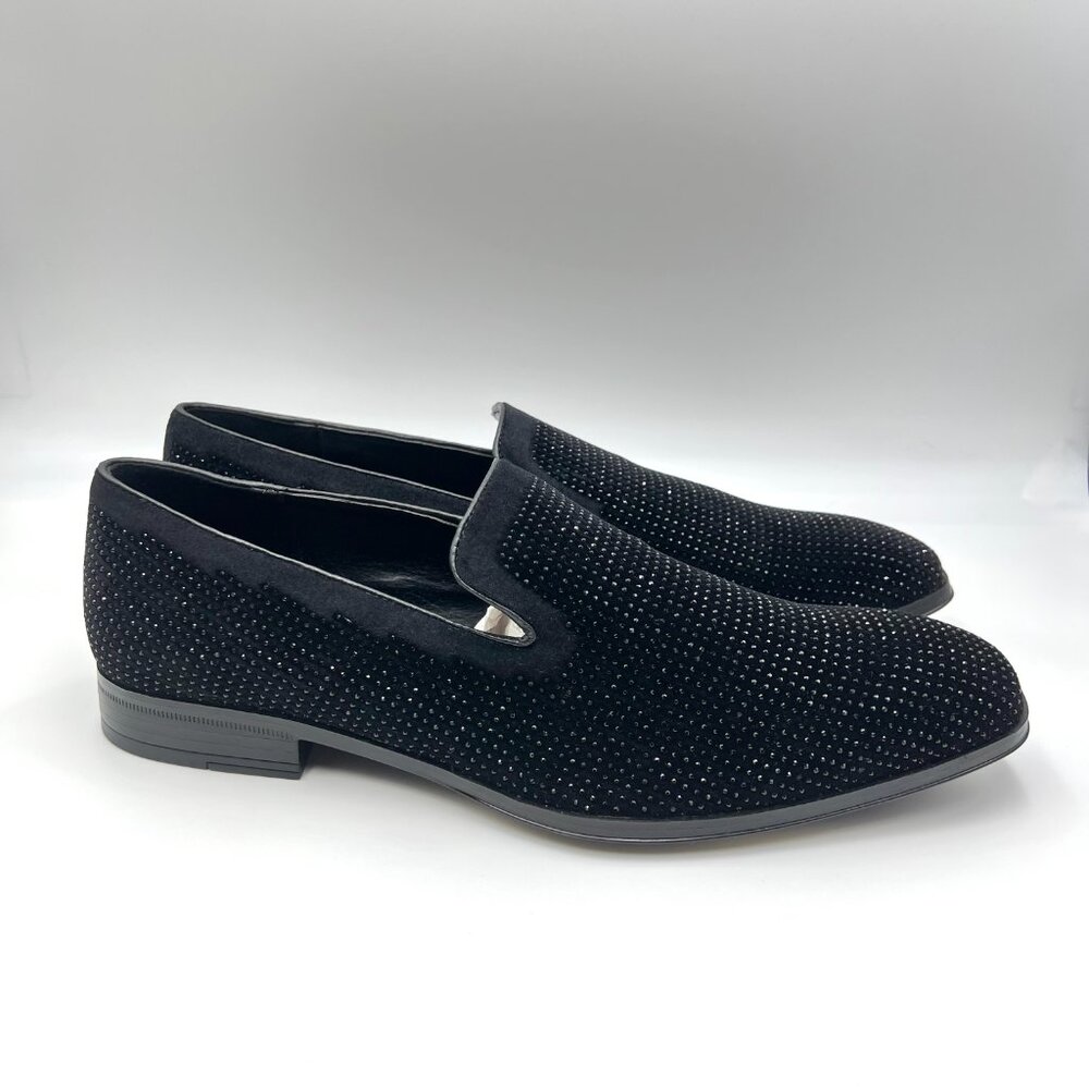 Stacy Adams Mens Size 10.5 Black Studded Slip On Velvet Loafers Dress Shoes